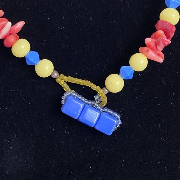 DietzJewels Mokume Gane Polymer Pendant Coral Vintage Glass Necklace Earring Set - Picture 4 of 8